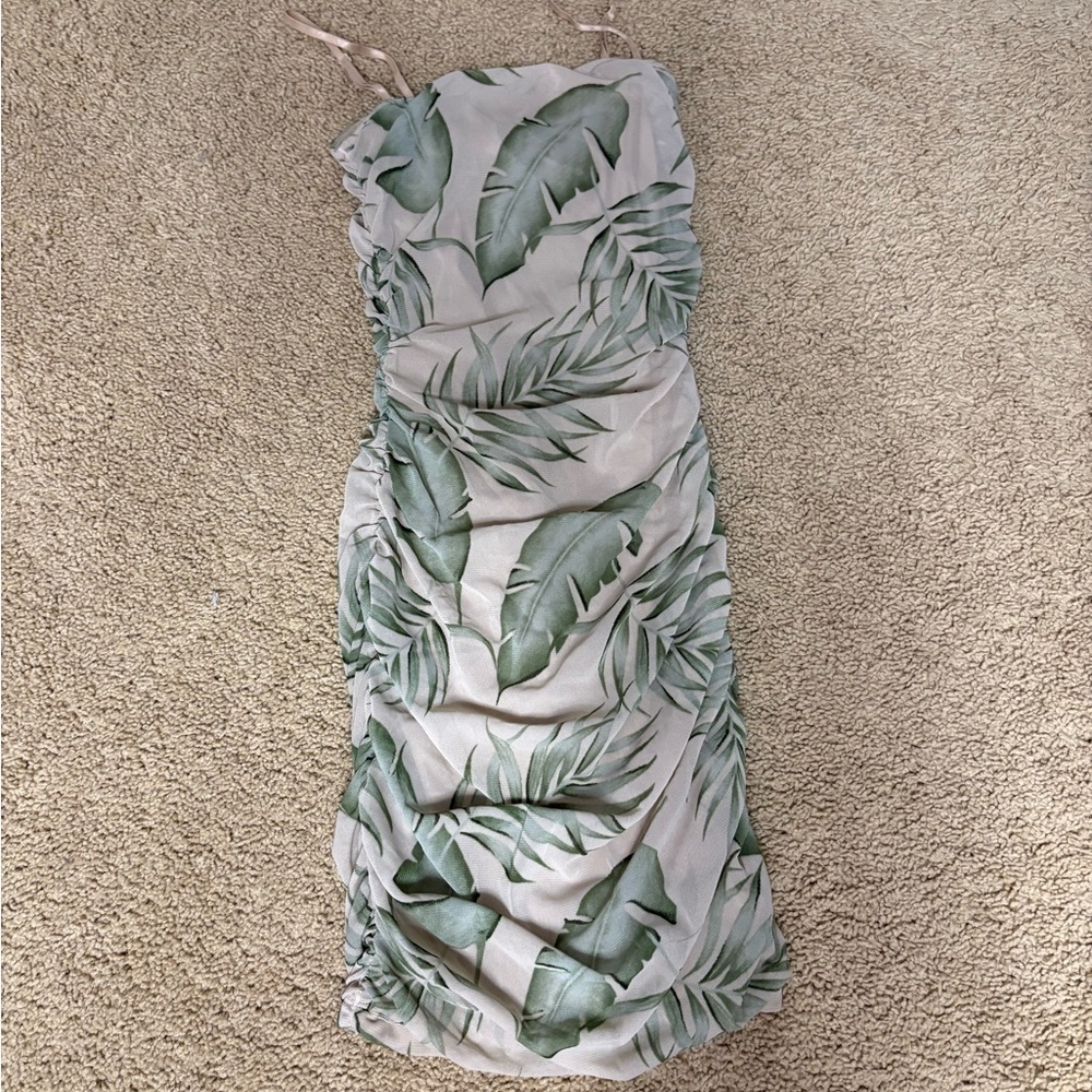 Windsor Strapless Tropical Leaf Print Dress